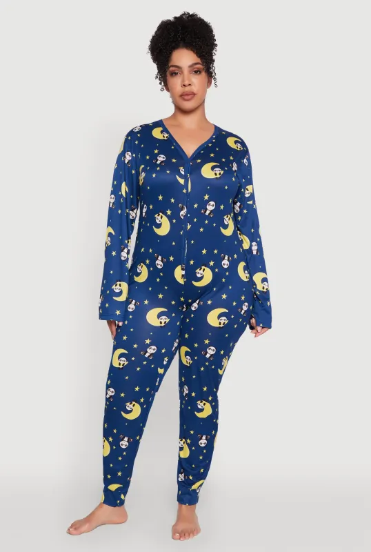 Plus Size Moon Panda Graphic Pajama Onesie sold by Rainbow
