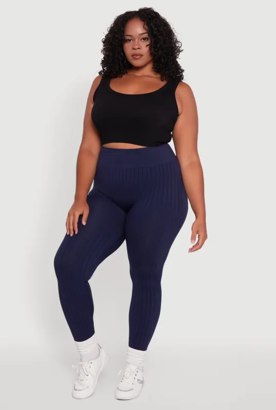 Plus Size High Waisted Ribbed Knit Seamless Leggings sold by Rainbow