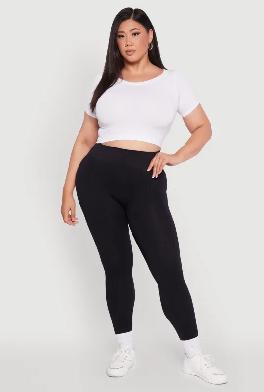 Plus Size High Waisted Ribbed Knit Seamless Leggings sold by Rainbow