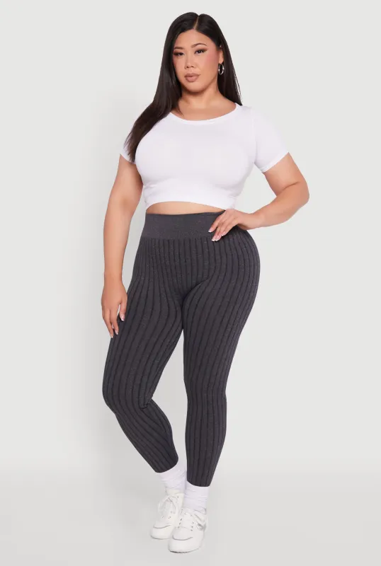 Plus Size High Waisted Ribbed Knit Seamless Leggings sold by Rainbow