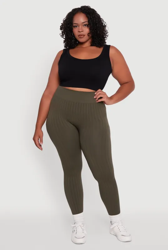 Plus Size High Waisted Ribbed Knit Seamless Leggings sold by Rainbow