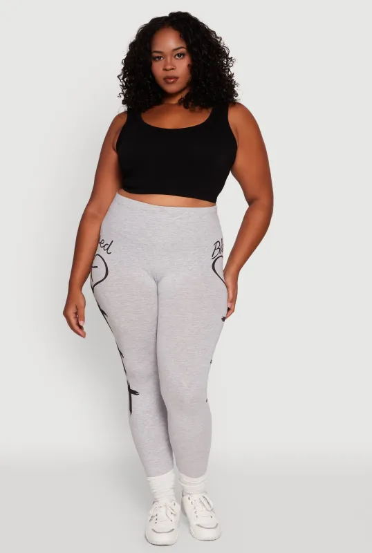 Plus Size Blessed Cross Heart Graphic Leggings sold by Rainbow