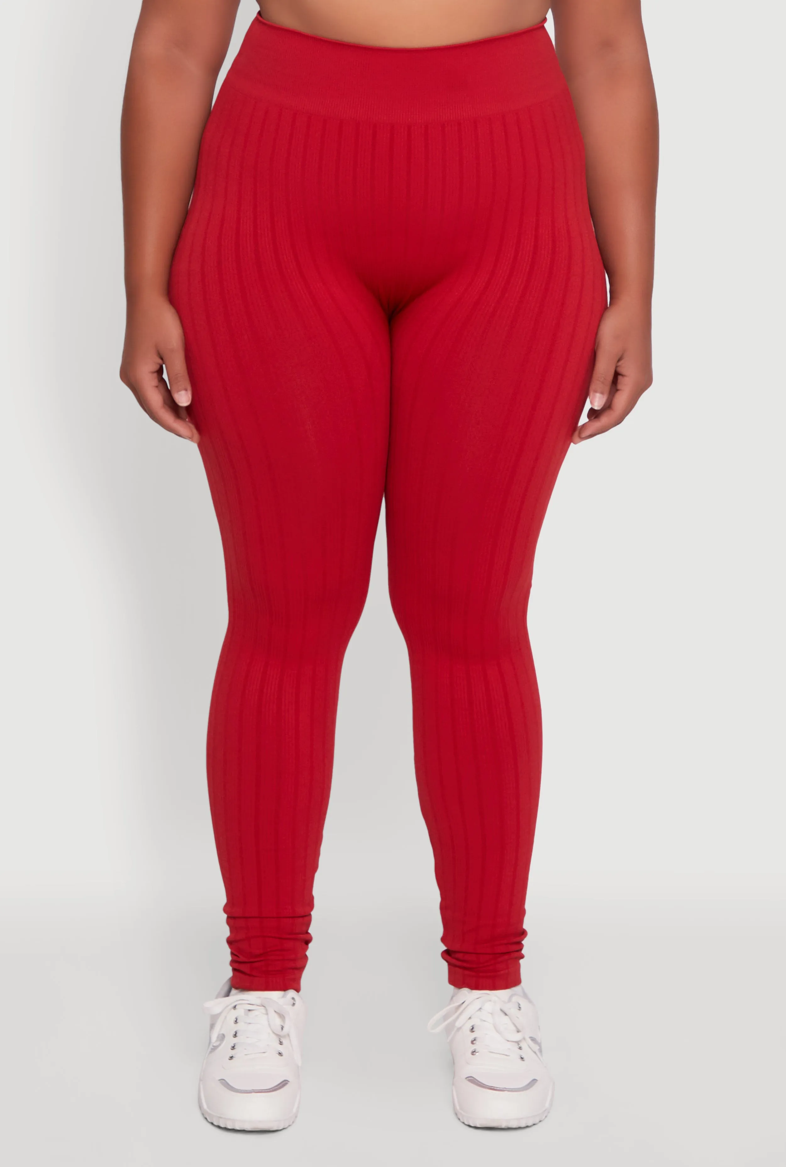 Plus Size High Waisted Ribbed Knit Seamless Leggings sold by Rainbow product image thumbnail 5