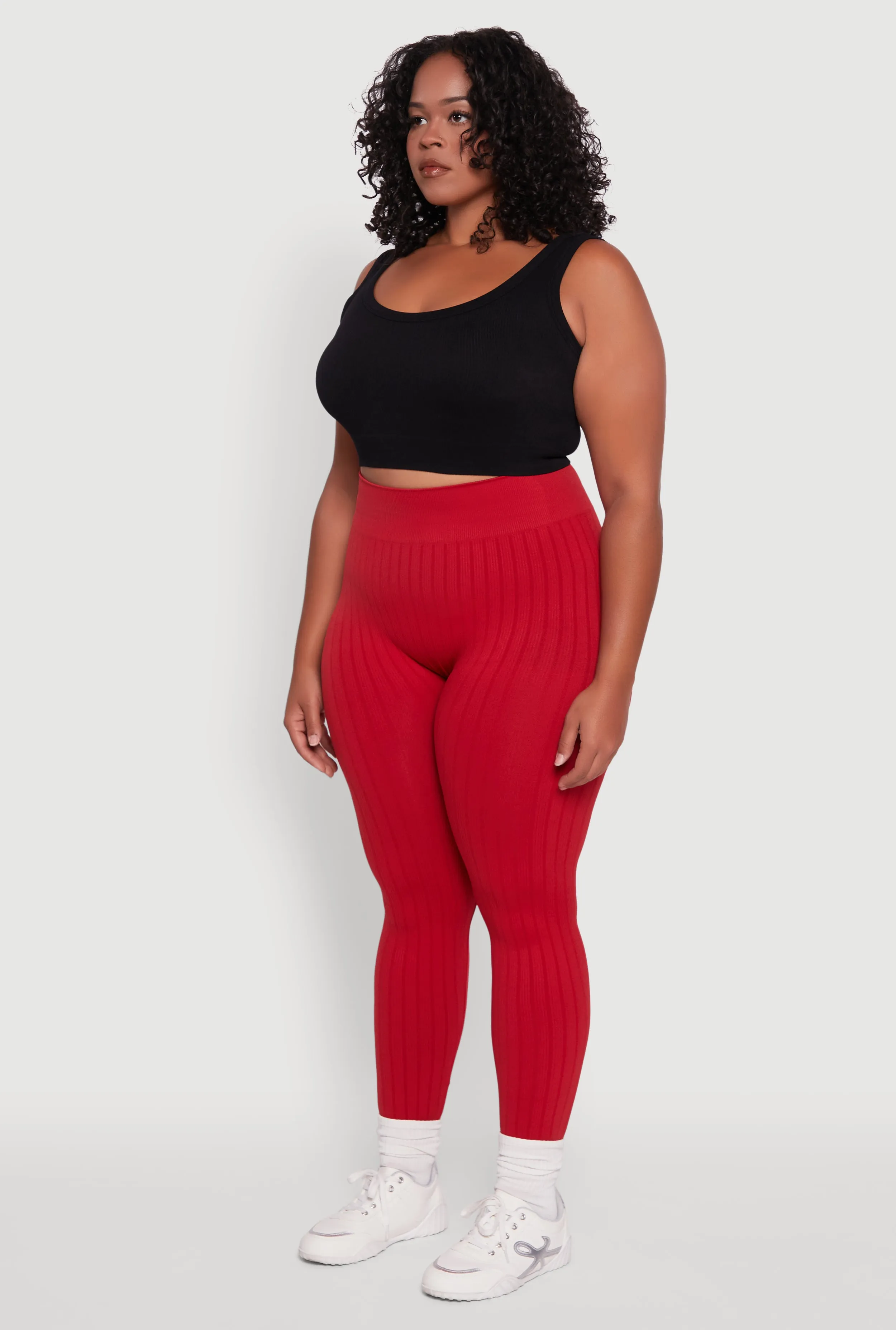 Plus Size High Waisted Ribbed Knit Seamless Leggings sold by Rainbow product image thumbnail 3