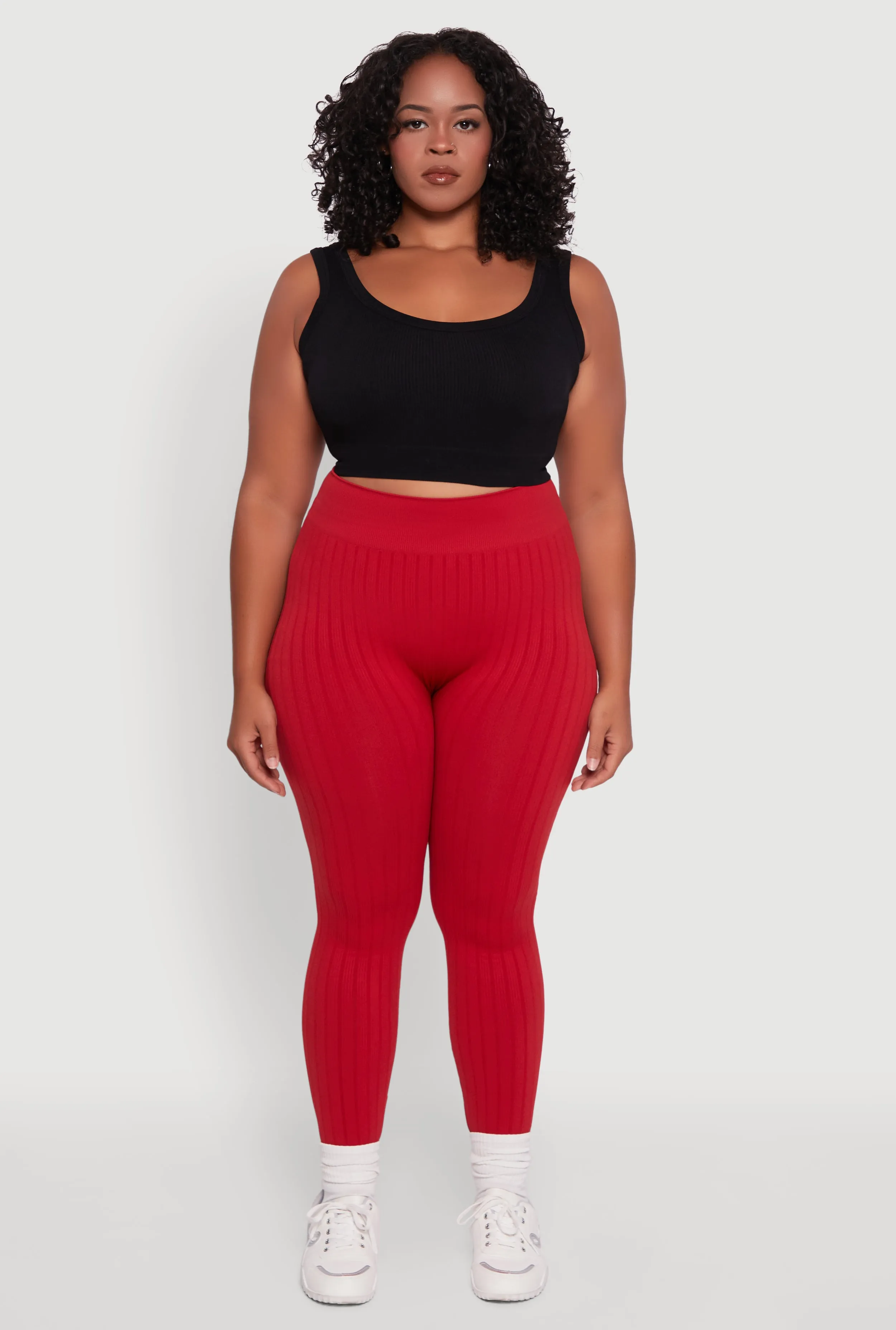 Plus Size High Waisted Ribbed Knit Seamless Leggings sold by Rainbow product image thumbnail 2