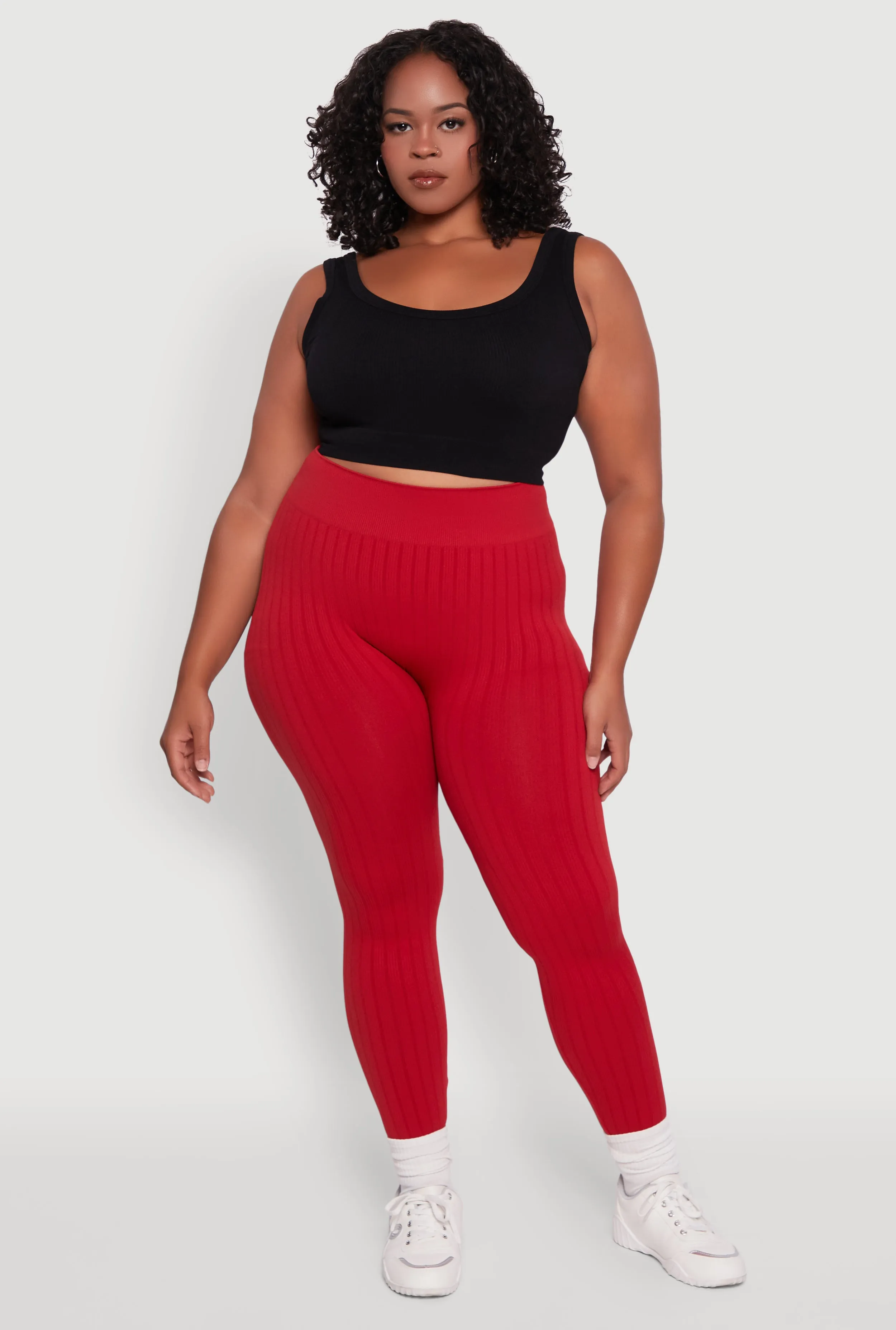 Plus Size High Waisted Ribbed Knit Seamless Leggings sold by Rainbow