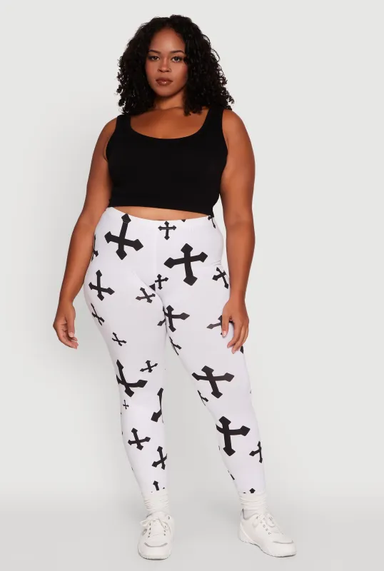 Plus Size Assorted Cross Graphic Leggings sold by Rainbow