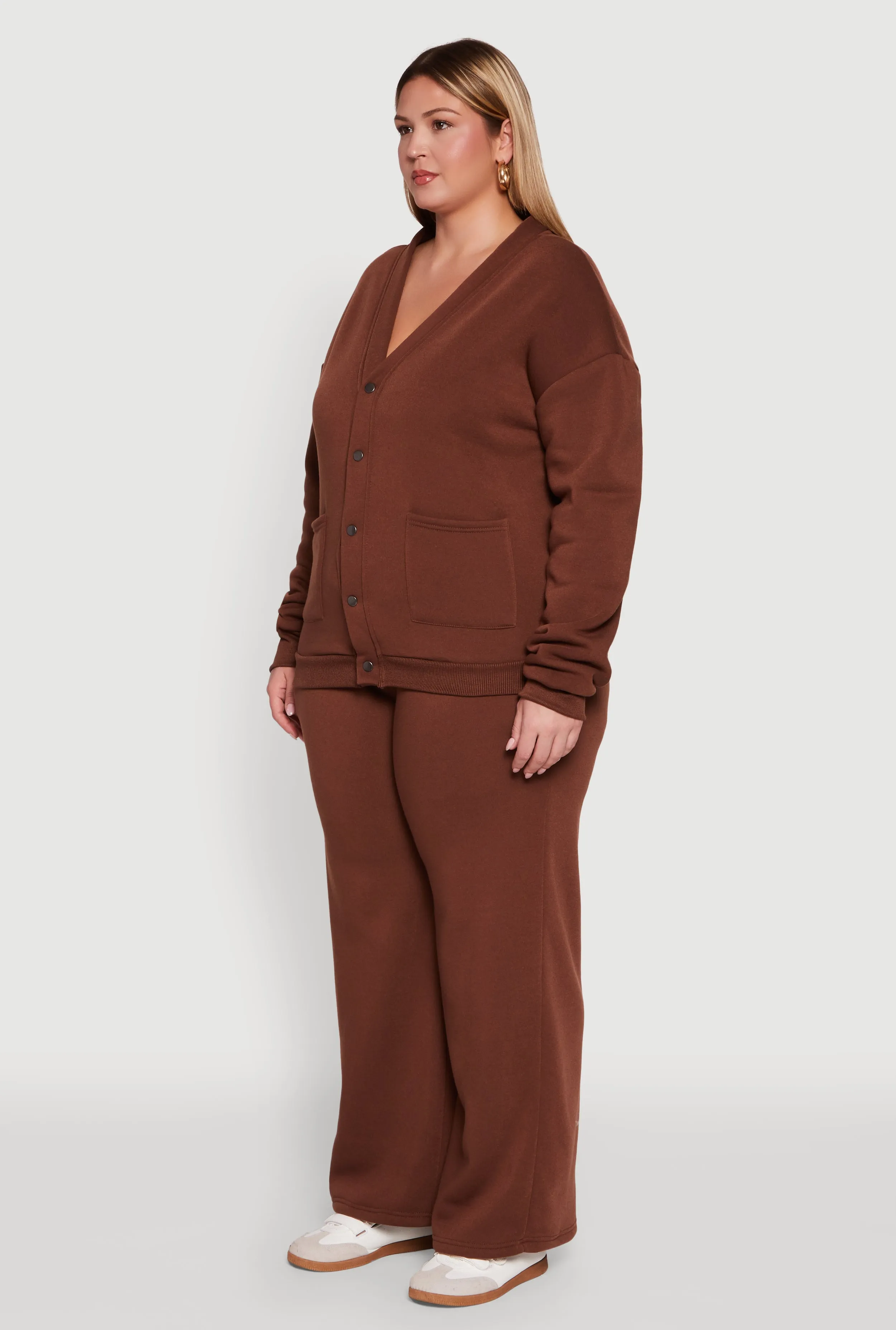 Plus Size Oversized Fleece Lined Snap Button Front Cardigan sold by Rainbow product image thumbnail 5