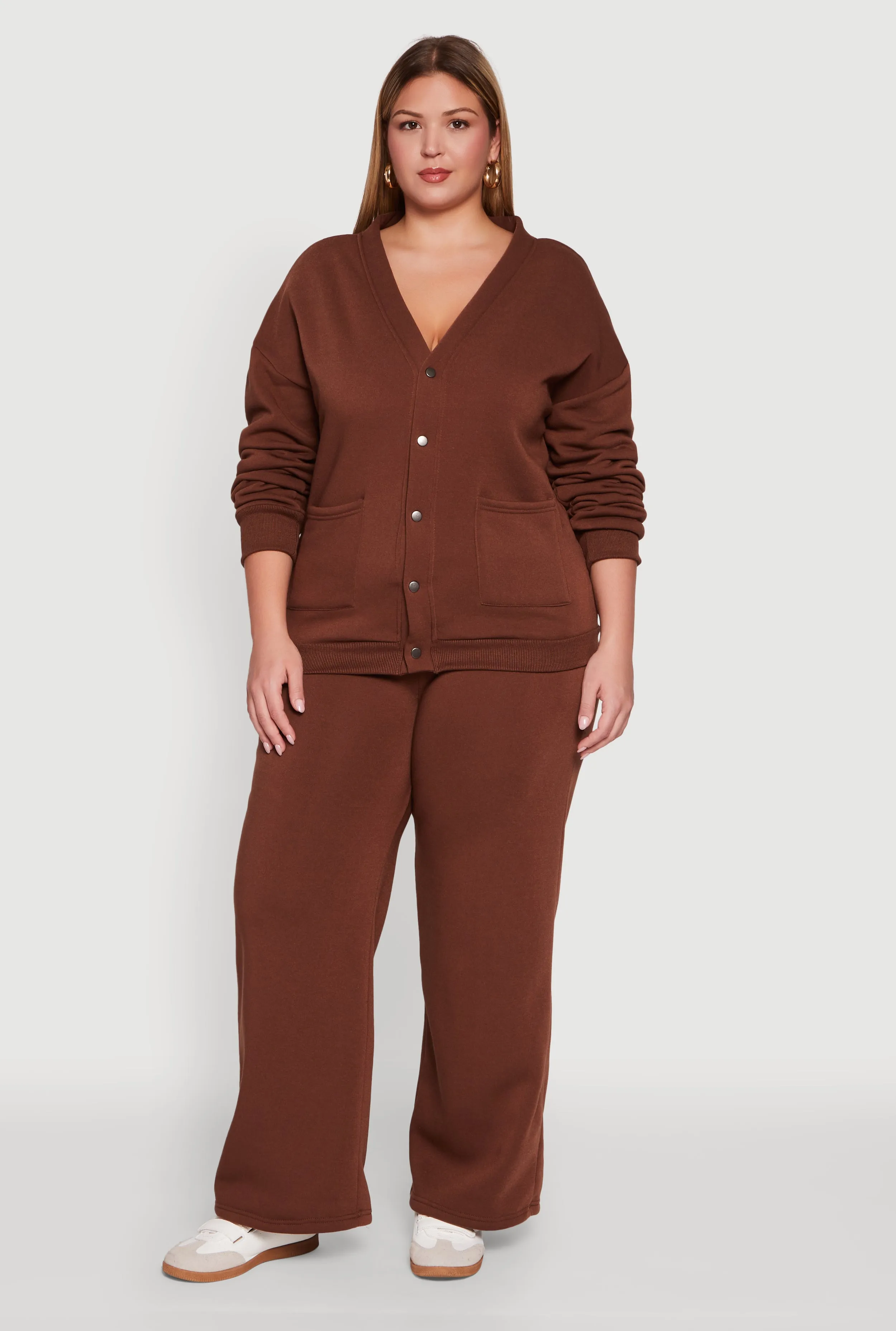 Plus Size Oversized Fleece Lined Snap Button Front Cardigan sold by Rainbow product image thumbnail 2