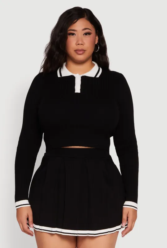 Plus Size Ribbed Knit Crop Varsity Stripe Sweater sold by Rainbow