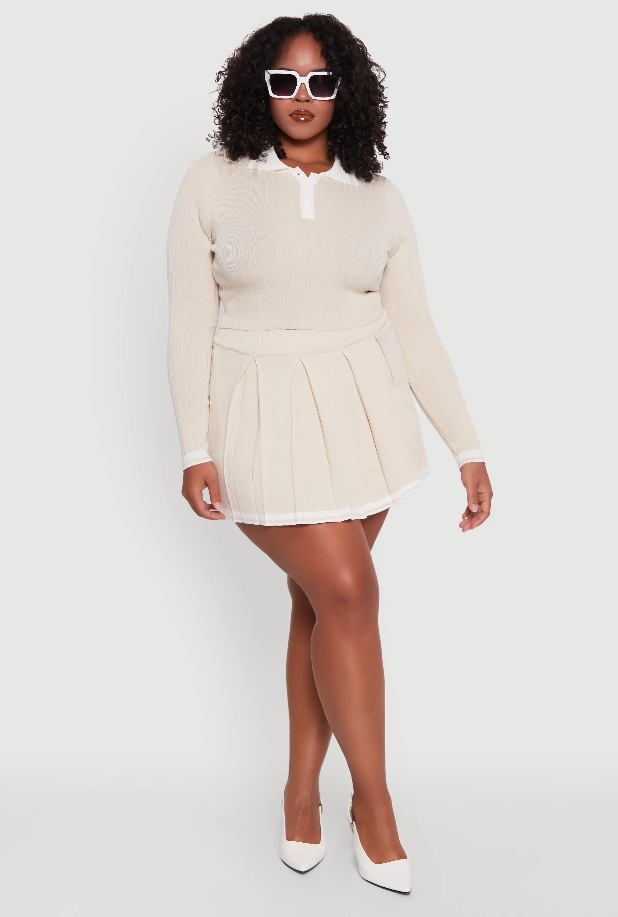 Plus Size Ribbed Knit Crop Varsity Stripe Sweater sold by Rainbow product image thumbnail 2