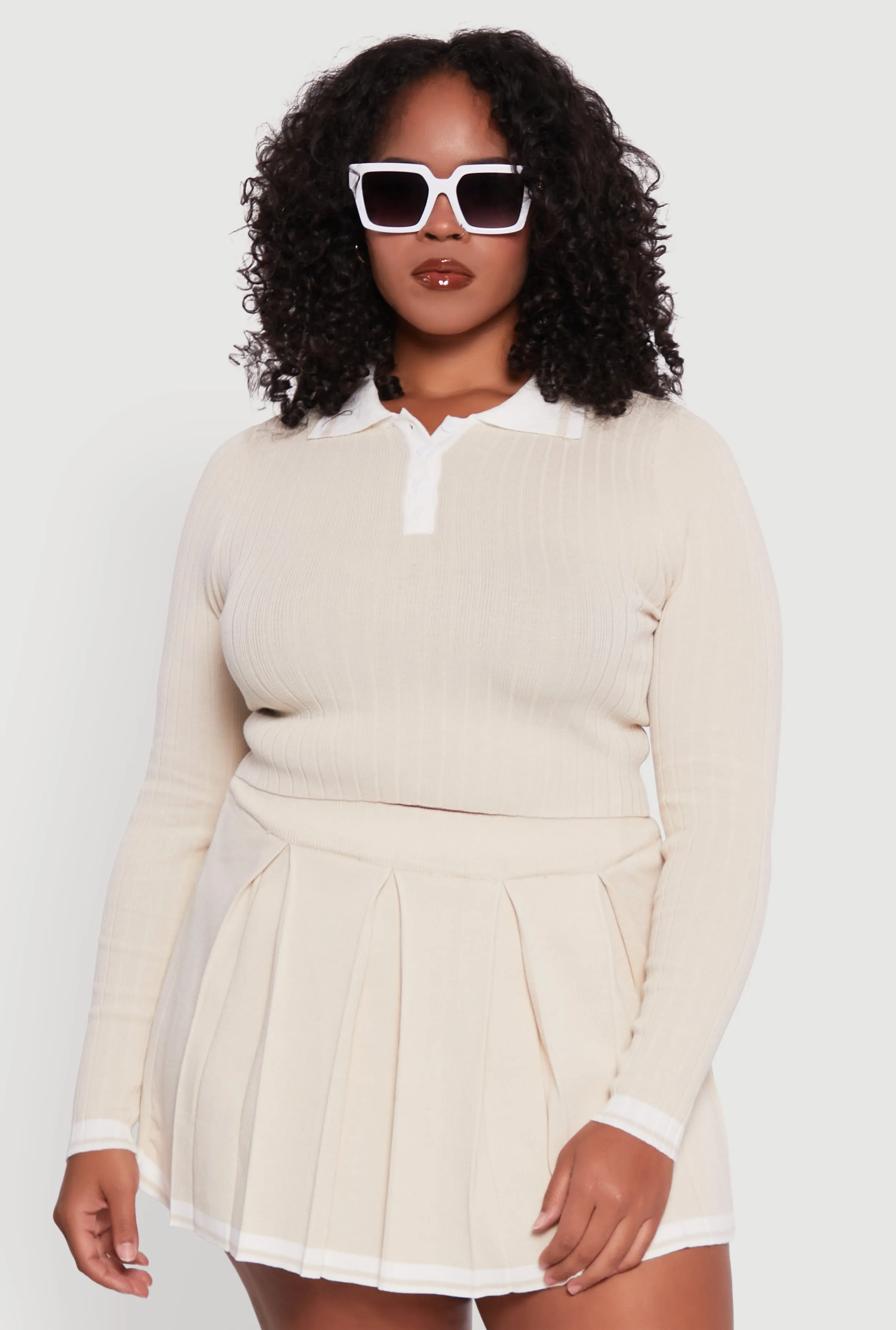 Plus Size Ribbed Knit Crop Varsity Stripe Sweater sold by Rainbow