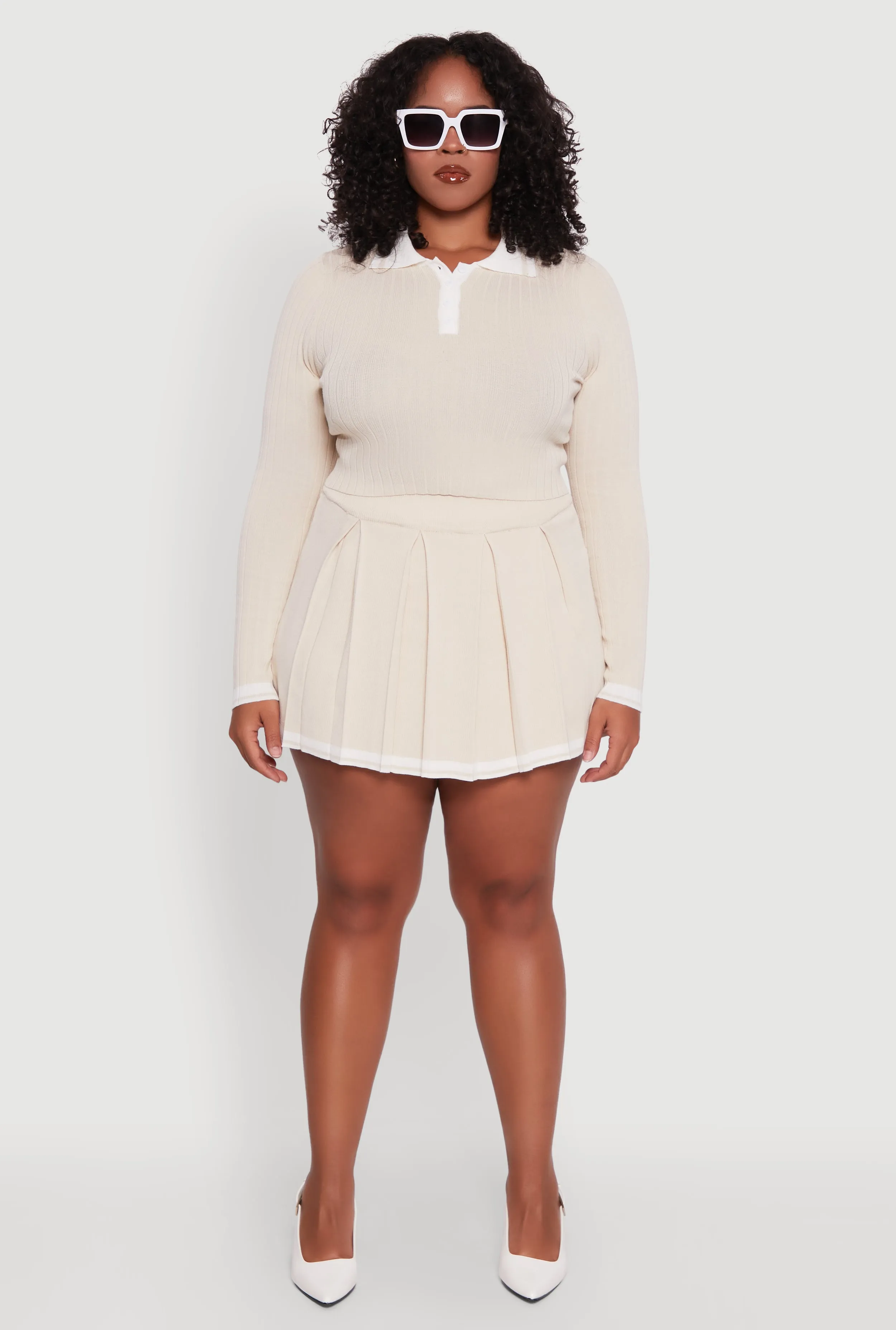 Plus Size Ribbed Knit Crop Varsity Stripe Sweater sold by Rainbow product image thumbnail 3