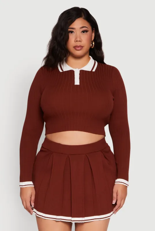 Plus Size Ribbed Knit Crop Varsity Stripe Sweater sold by Rainbow