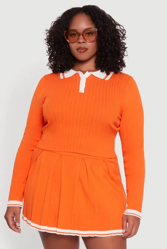 Plus Size Ribbed Knit Crop Varsity Stripe Sweater sold by Rainbow