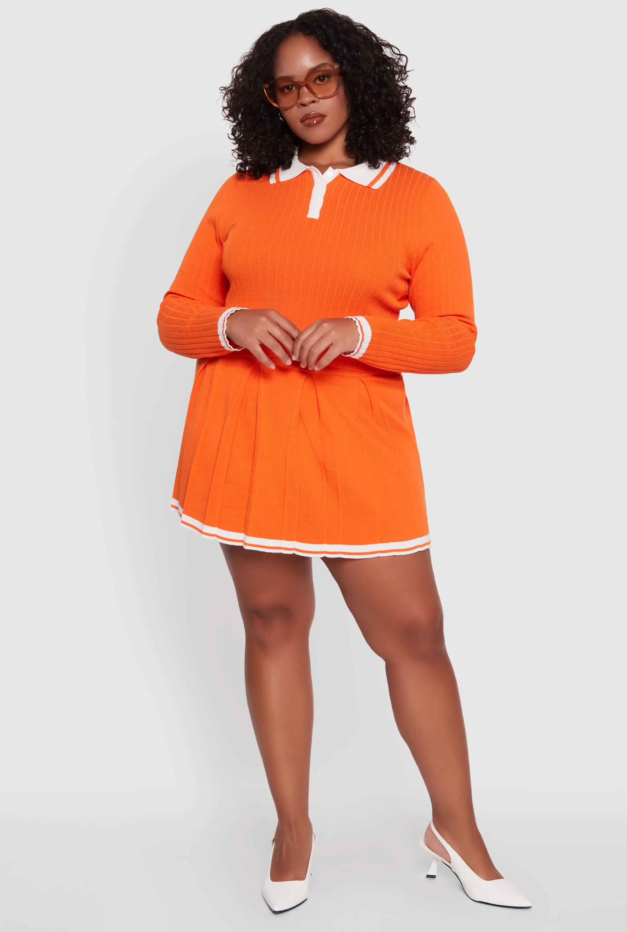 Plus Size Ribbed Knit Crop Varsity Stripe Sweater sold by Rainbow product image thumbnail 2