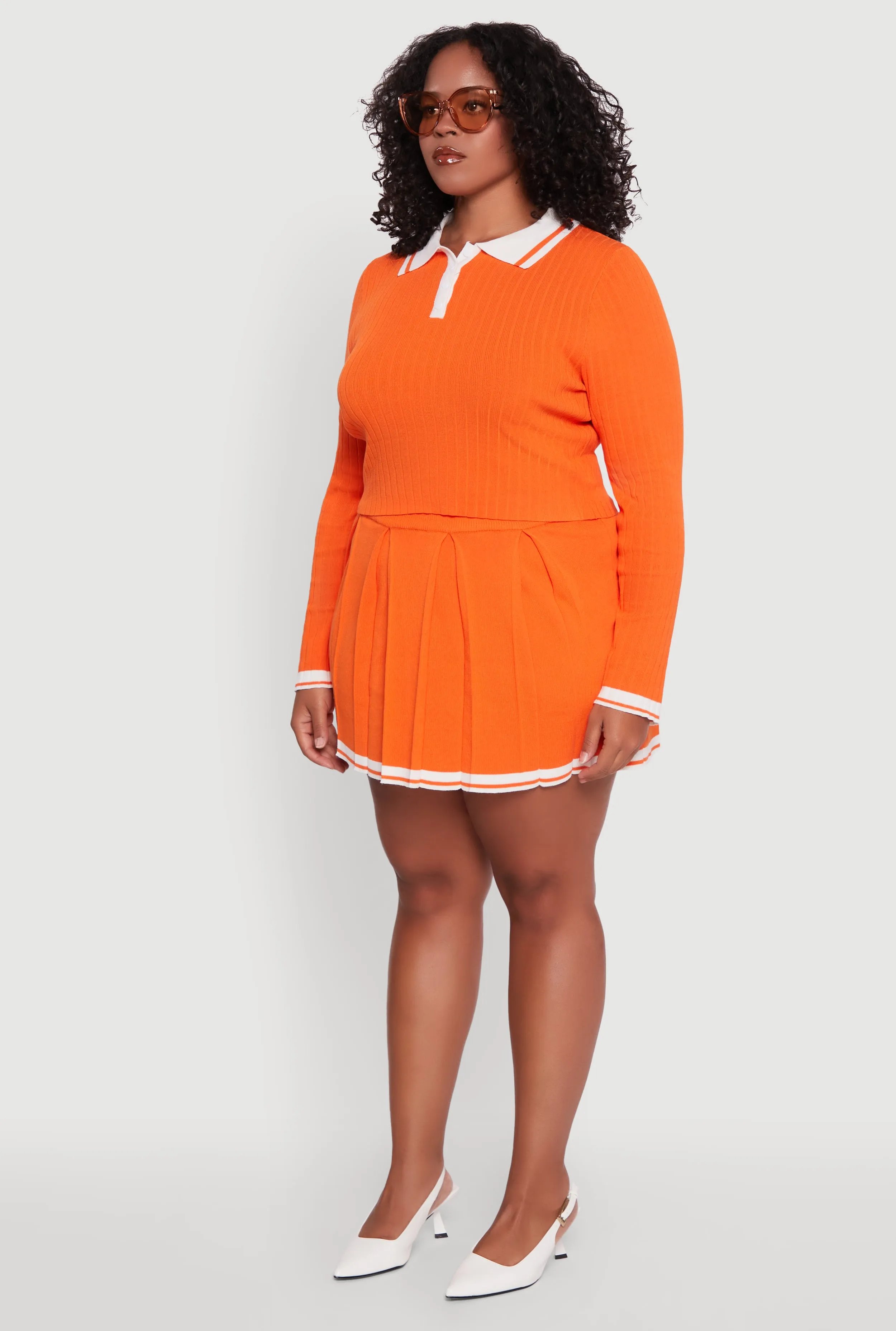 Plus Size Ribbed Knit Crop Varsity Stripe Sweater sold by Rainbow product image thumbnail 5