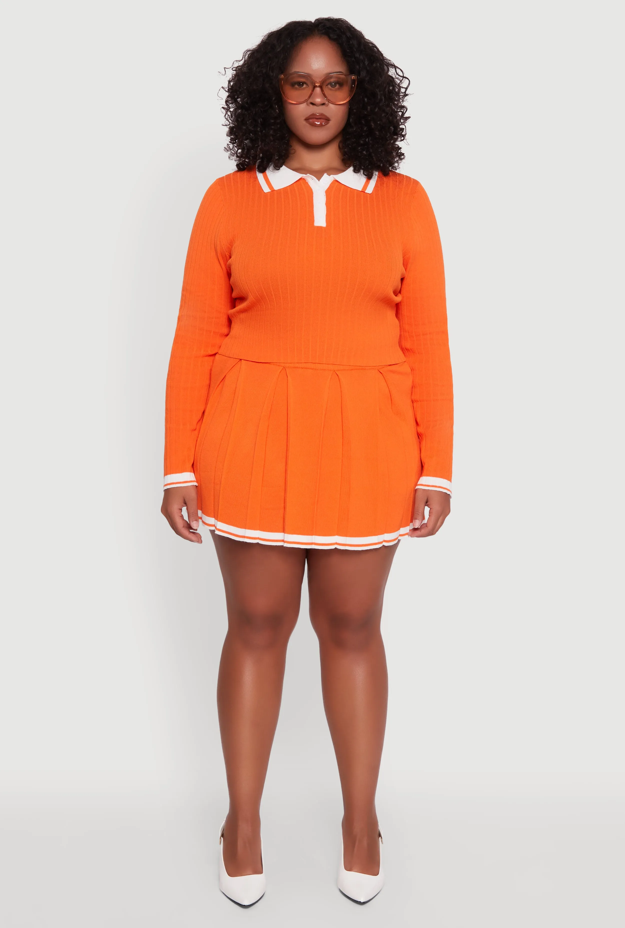 Plus Size Ribbed Knit Crop Varsity Stripe Sweater sold by Rainbow product image thumbnail 3