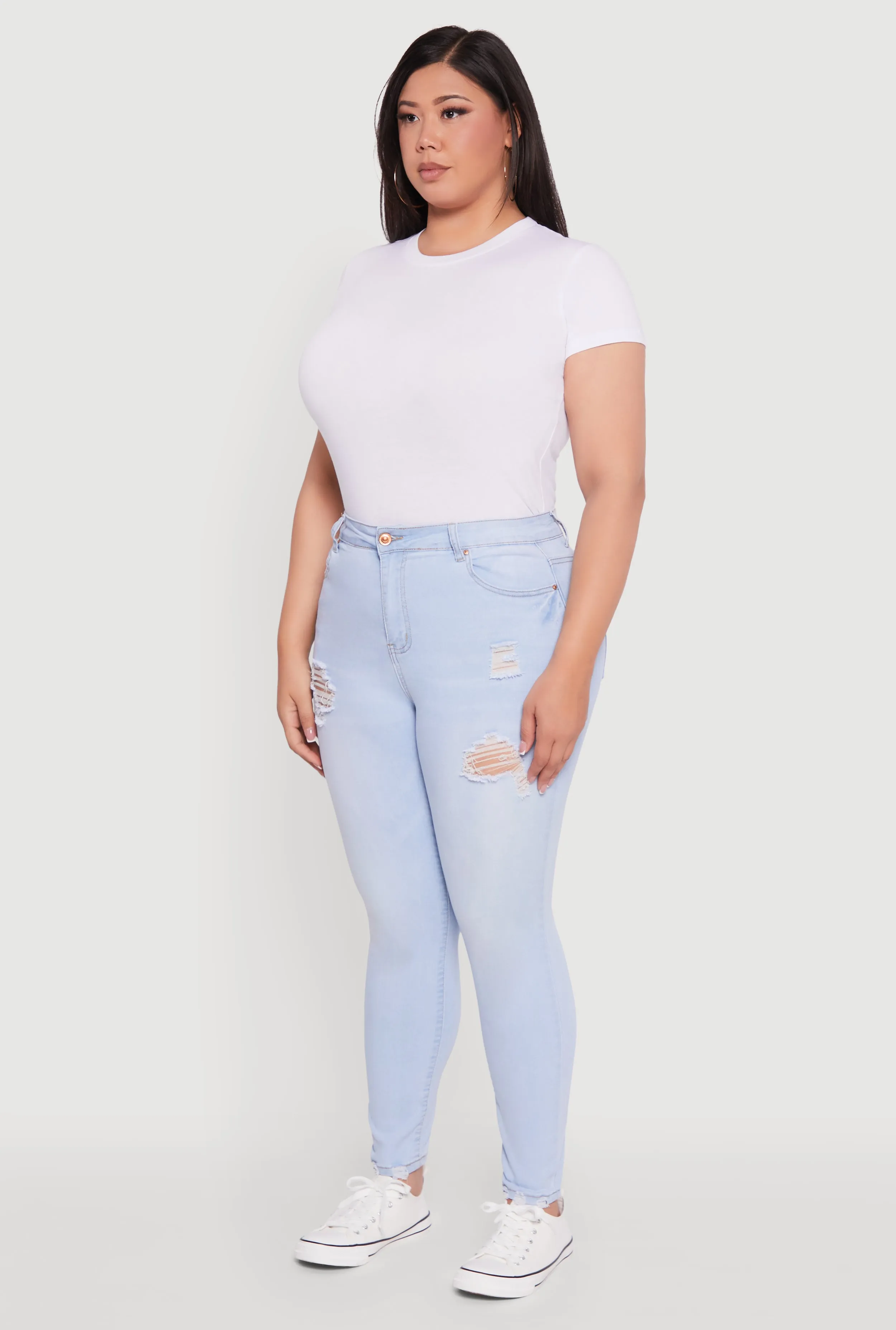 Plus Size High Waisted Distressed Skinny Jeans sold by Rainbow product image thumbnail 3