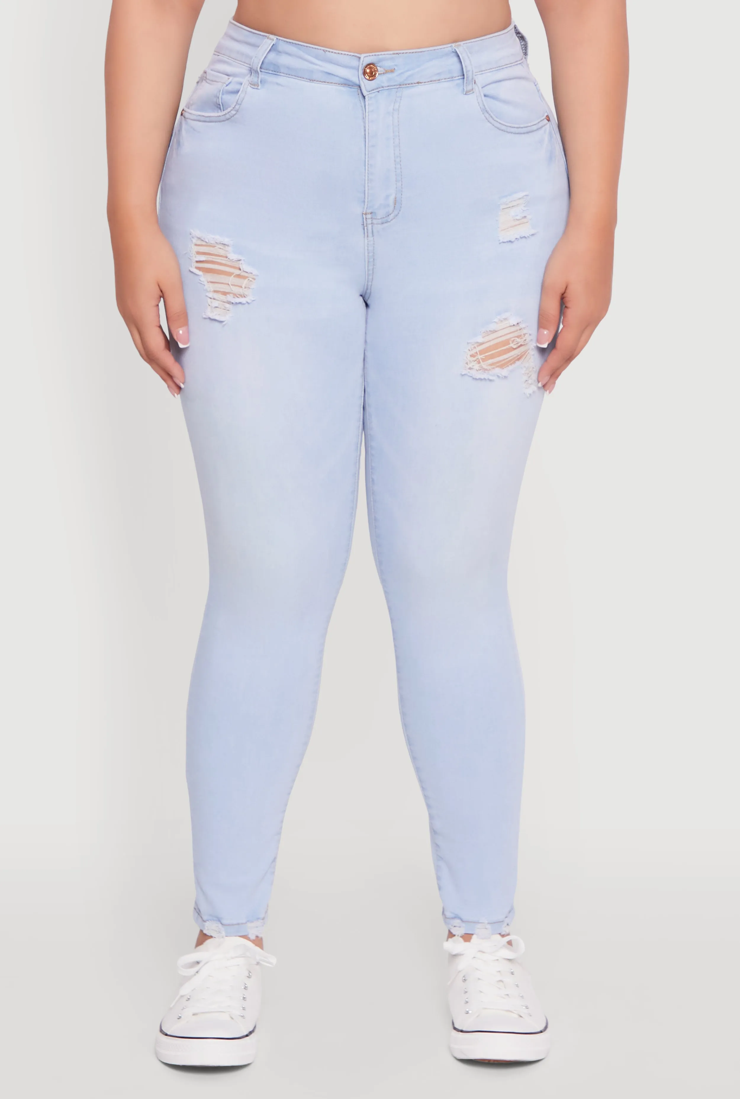 Plus Size High Waisted Distressed Skinny Jeans sold by Rainbow product image thumbnail 5