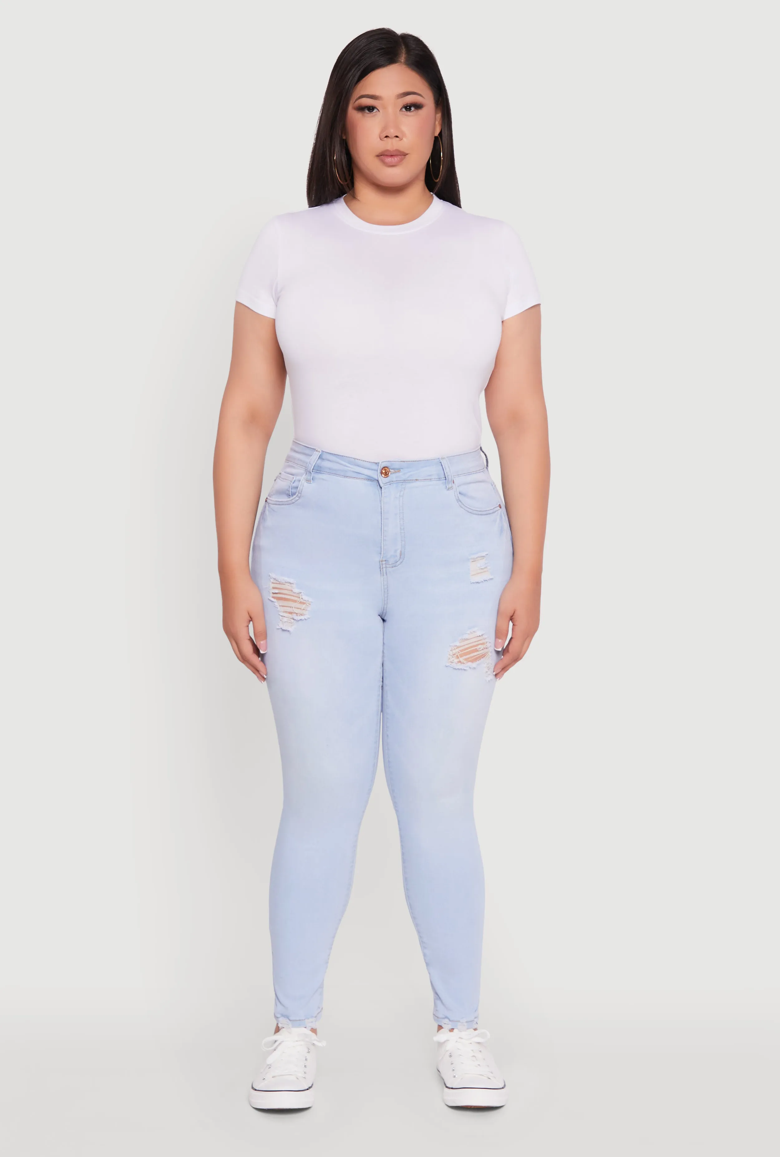 Plus Size High Waisted Distressed Skinny Jeans sold by Rainbow product image thumbnail 2