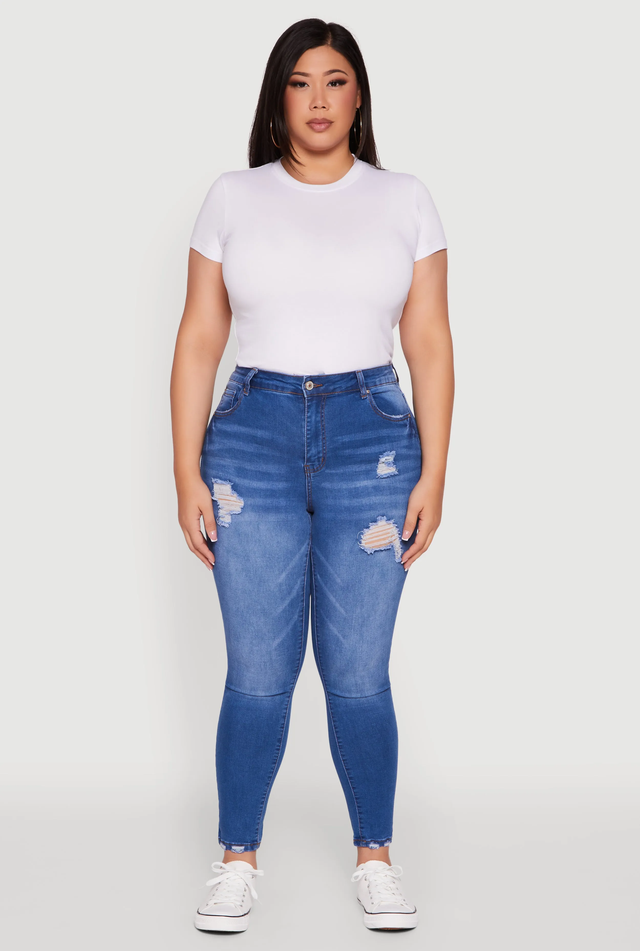 Plus Size High Waisted Distressed Skinny Jeans sold by Rainbow product image thumbnail 3