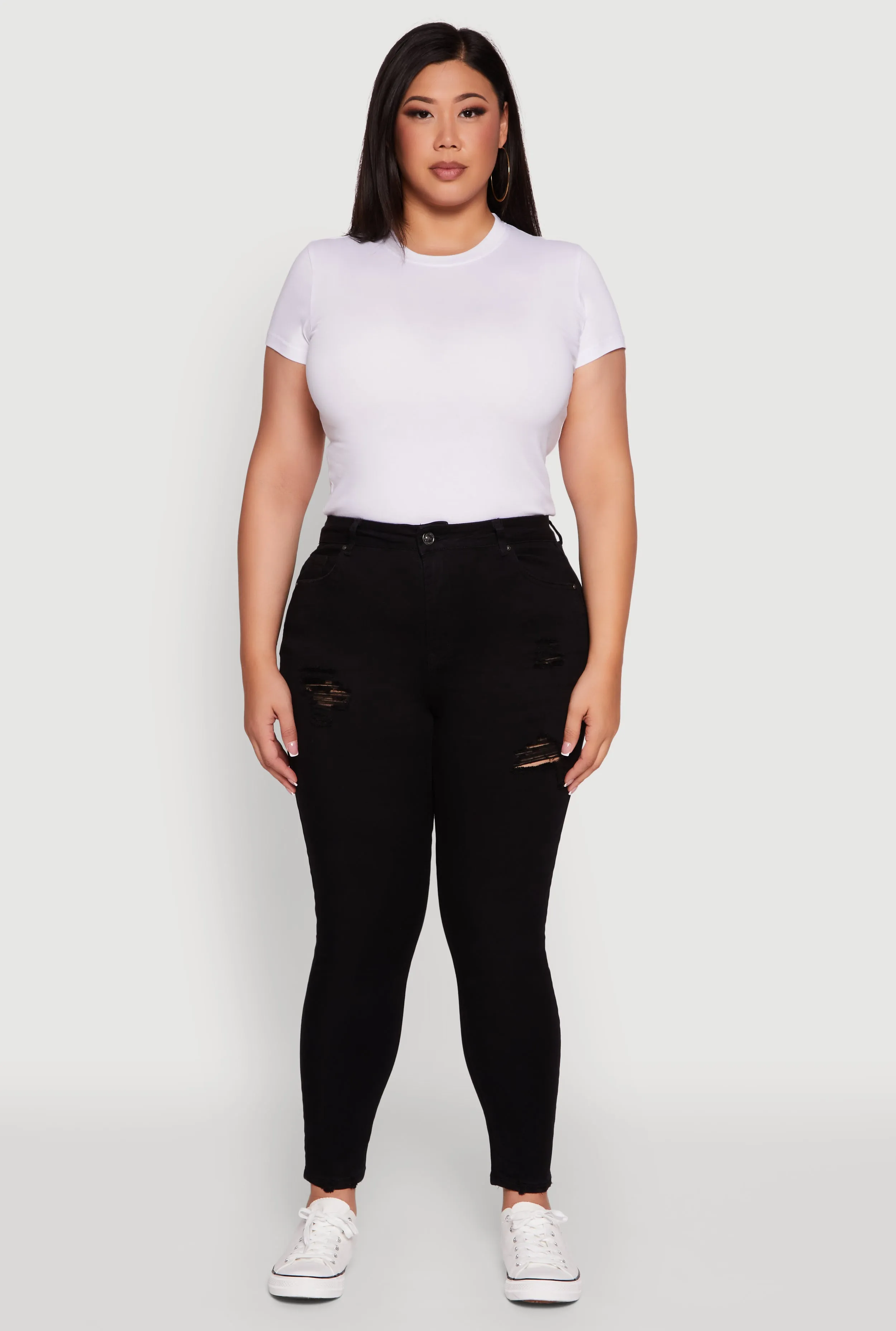 Plus Size High Waisted Distressed Skinny Jeans sold by Rainbow