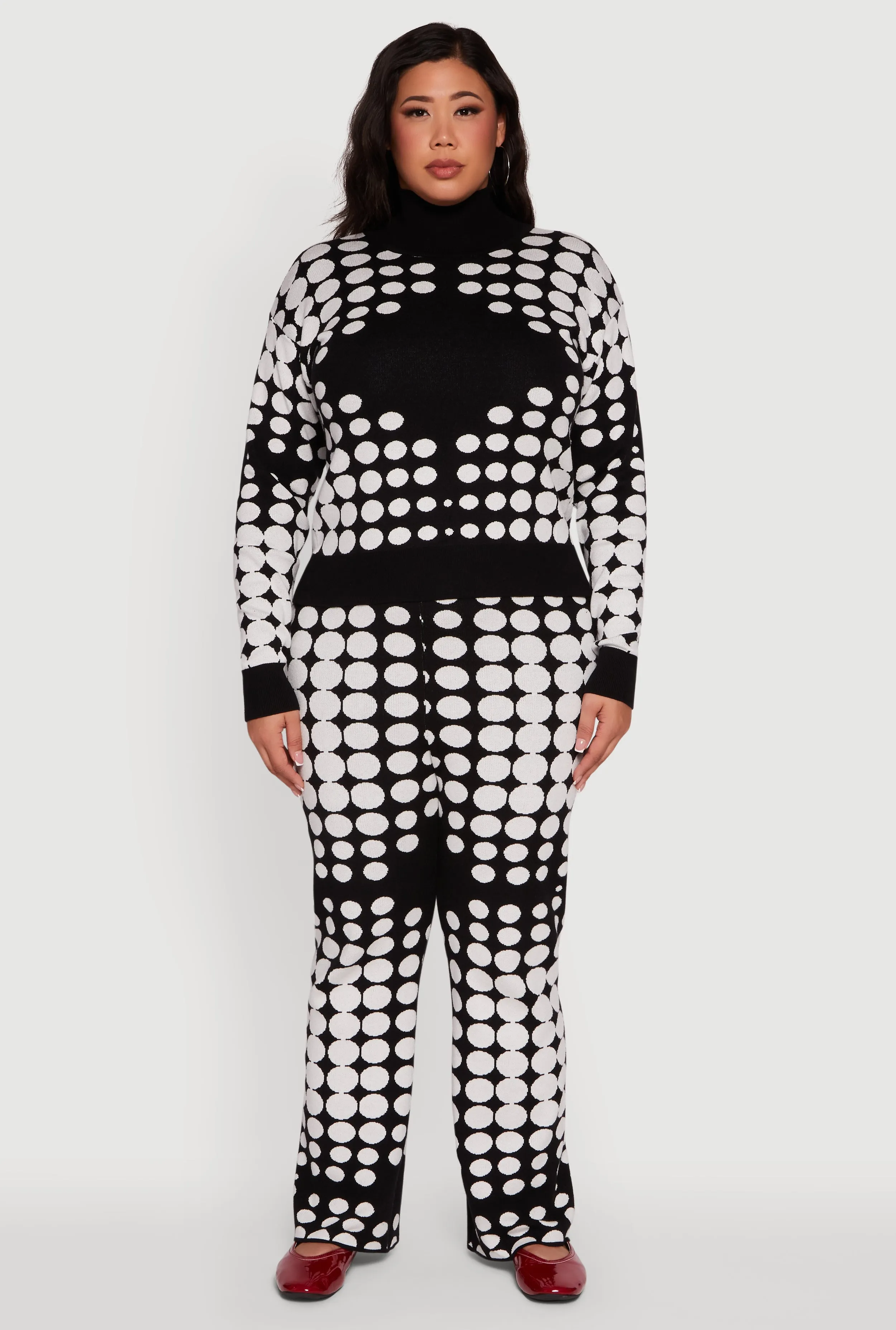 Plus Size High Waisted Wide Leg Polka Dot Pants sold by Rainbow