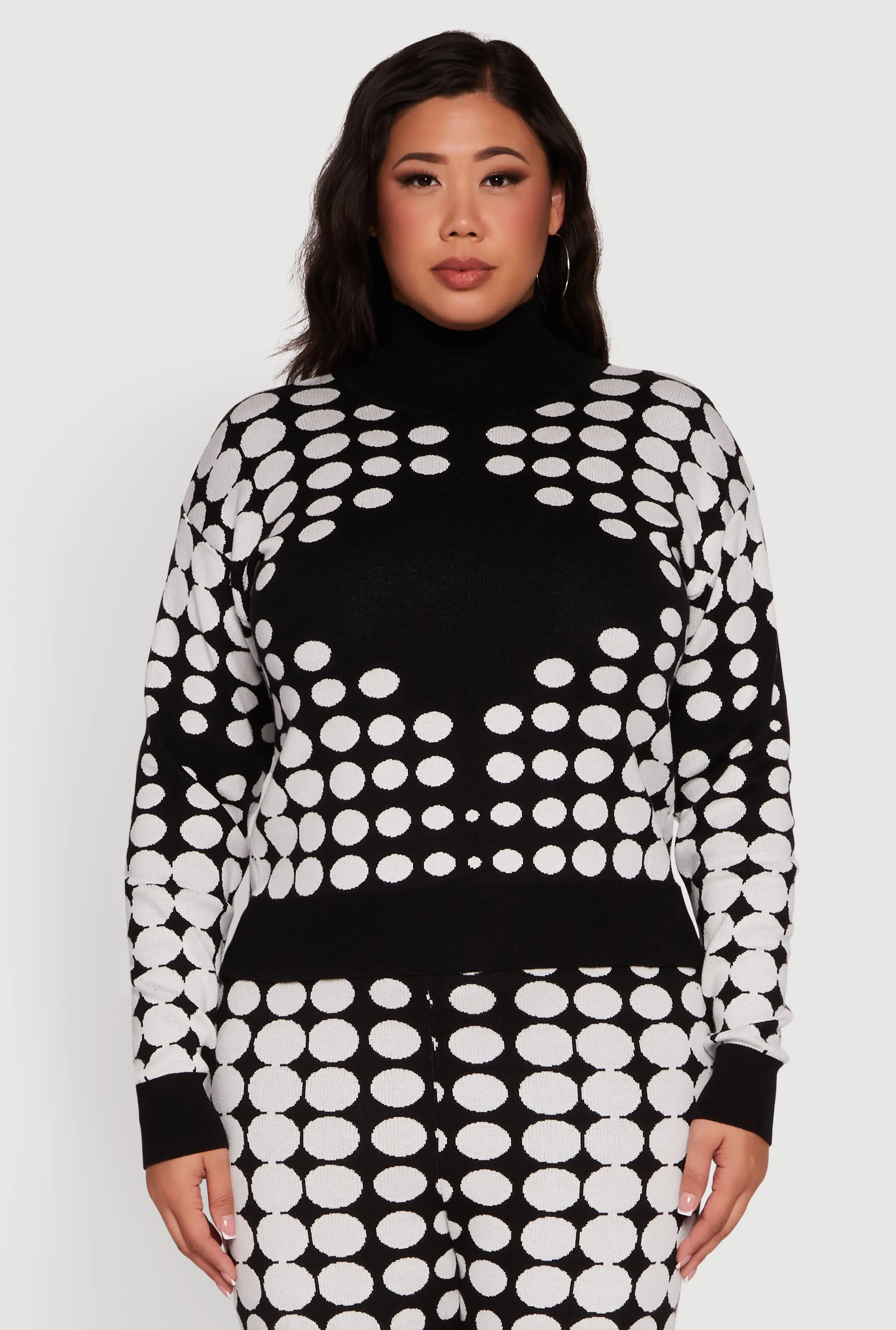 Plus Size Ribbed Knit Polka Dot Mock Neck Sweater sold by Rainbow
