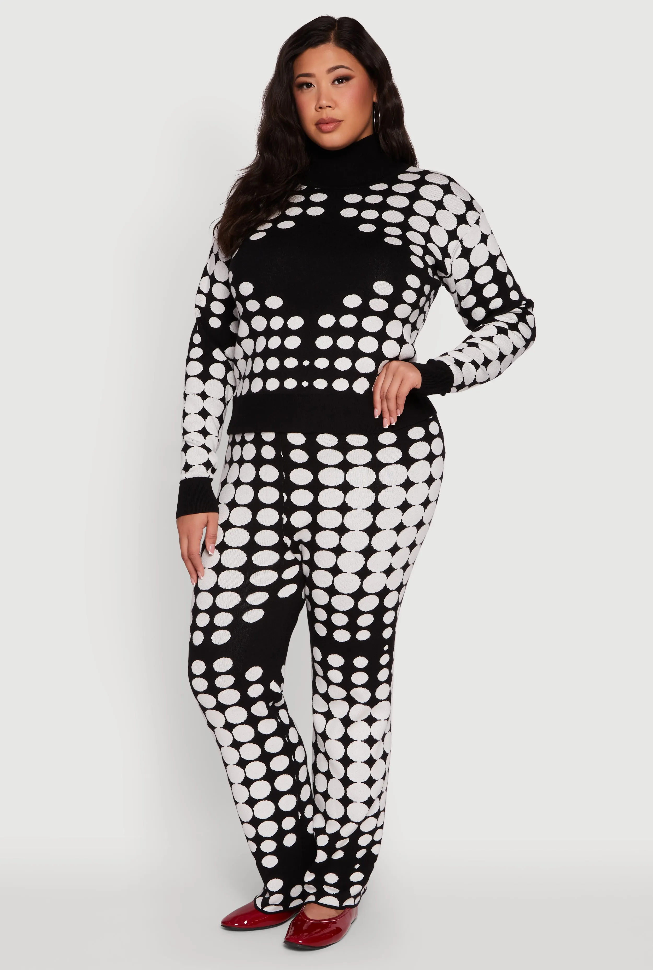 Plus Size Ribbed Knit Polka Dot Mock Neck Sweater sold by Rainbow product image thumbnail 2