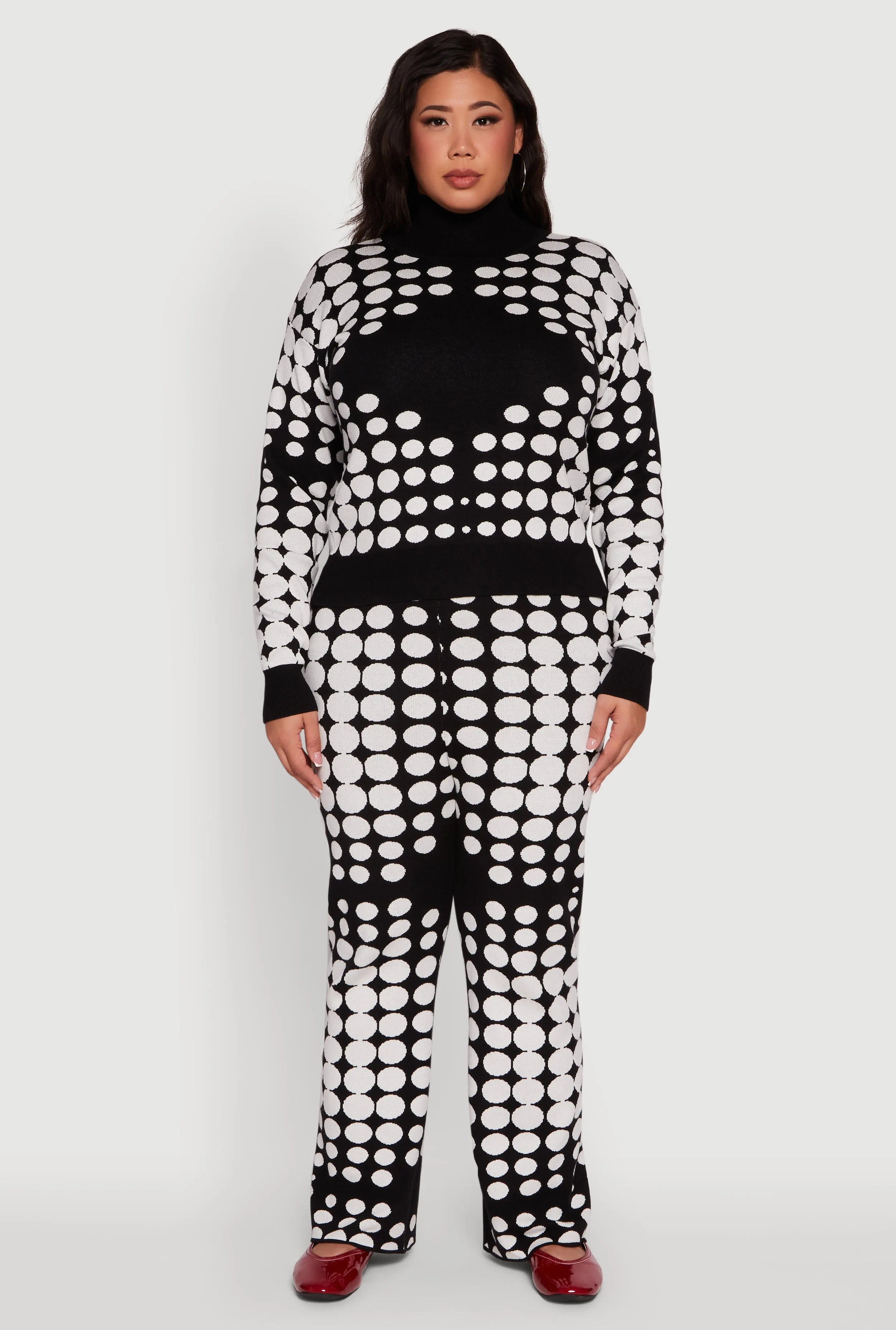 Plus Size Ribbed Knit Polka Dot Mock Neck Sweater sold by Rainbow product image thumbnail 3