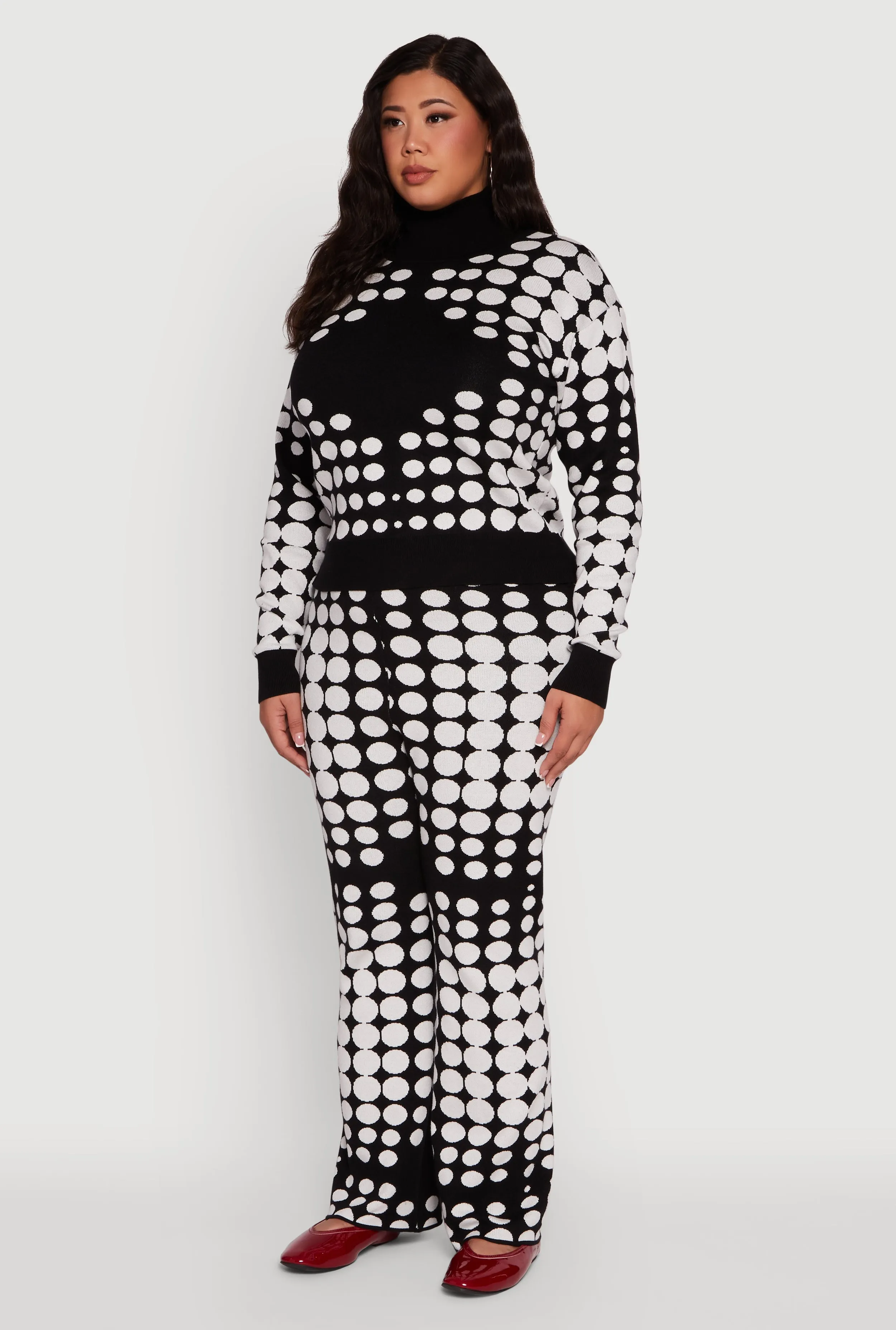 Plus Size Ribbed Knit Polka Dot Mock Neck Sweater sold by Rainbow product image thumbnail 5