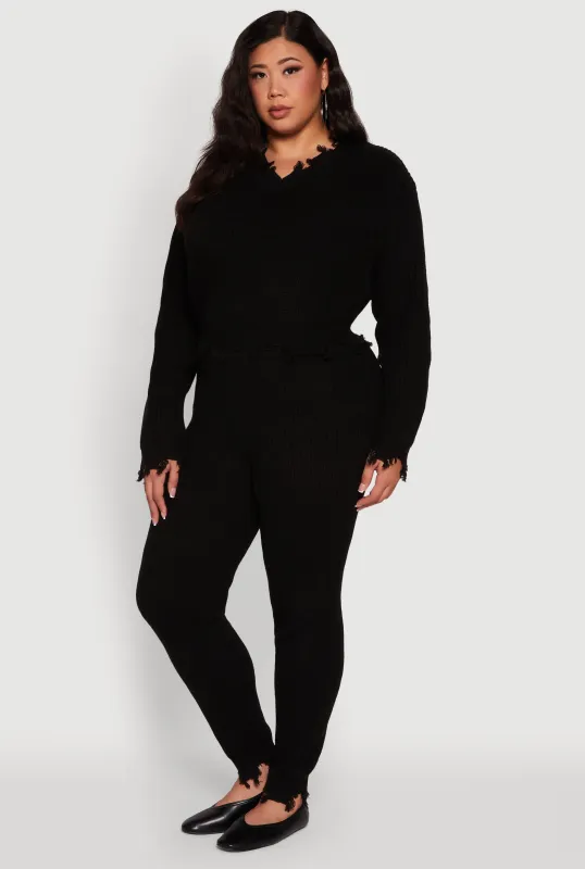 Plus Size Frayed High Waisted Crochet Pants sold by Rainbow