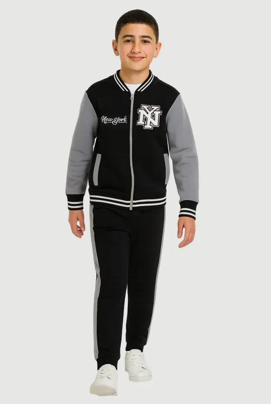 Boys City Graphic Zip Front Varsity Jacket and Joggers sold by Rainbow
