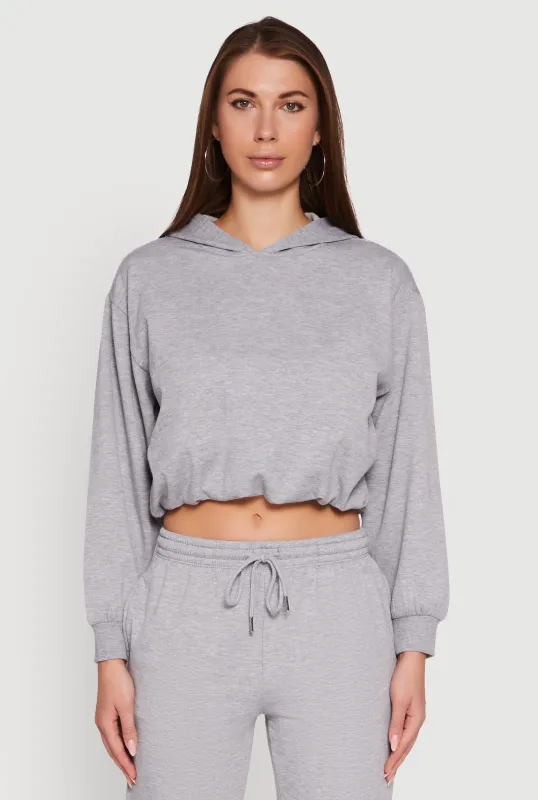 Bubble Hem Fleece Lined Hooded Crop Sweatshirt sold by Rainbow