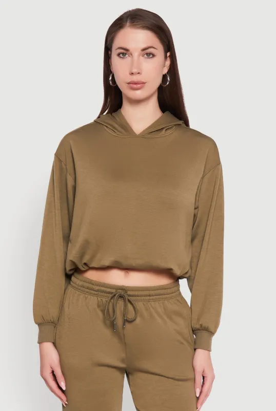 Bubble Hem Fleece Lined Hooded Crop Sweatshirt sold by Rainbow