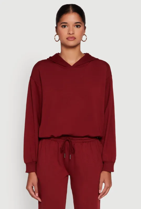 Bubble Hem Fleece Lined Hooded Crop Sweatshirt sold by Rainbow