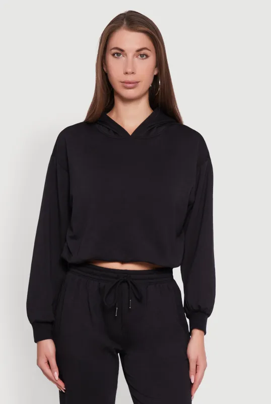 Bubble Hem Fleece Lined Hooded Crop Sweatshirt sold by Rainbow