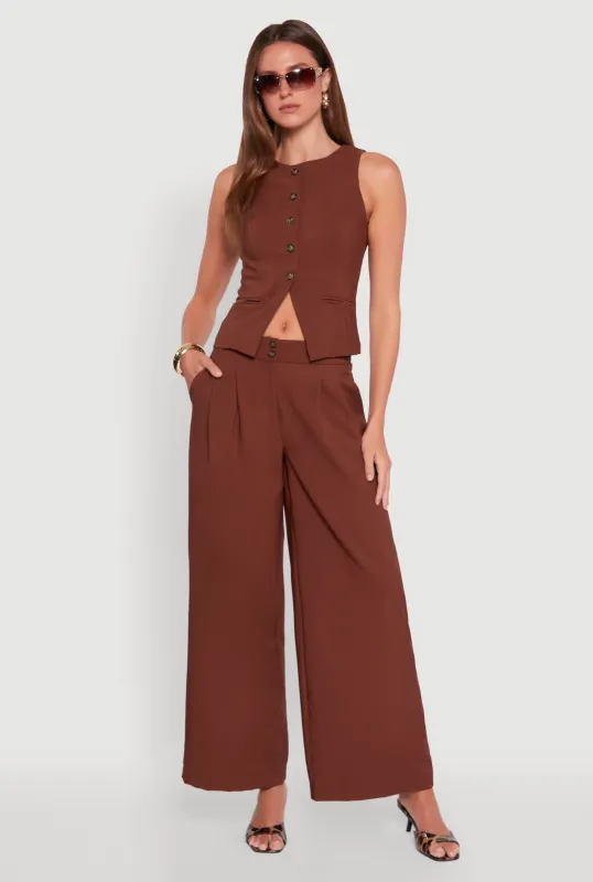 Solid Crepe Knit Pleated Detail Wide Leg Trousers sold by Rainbow