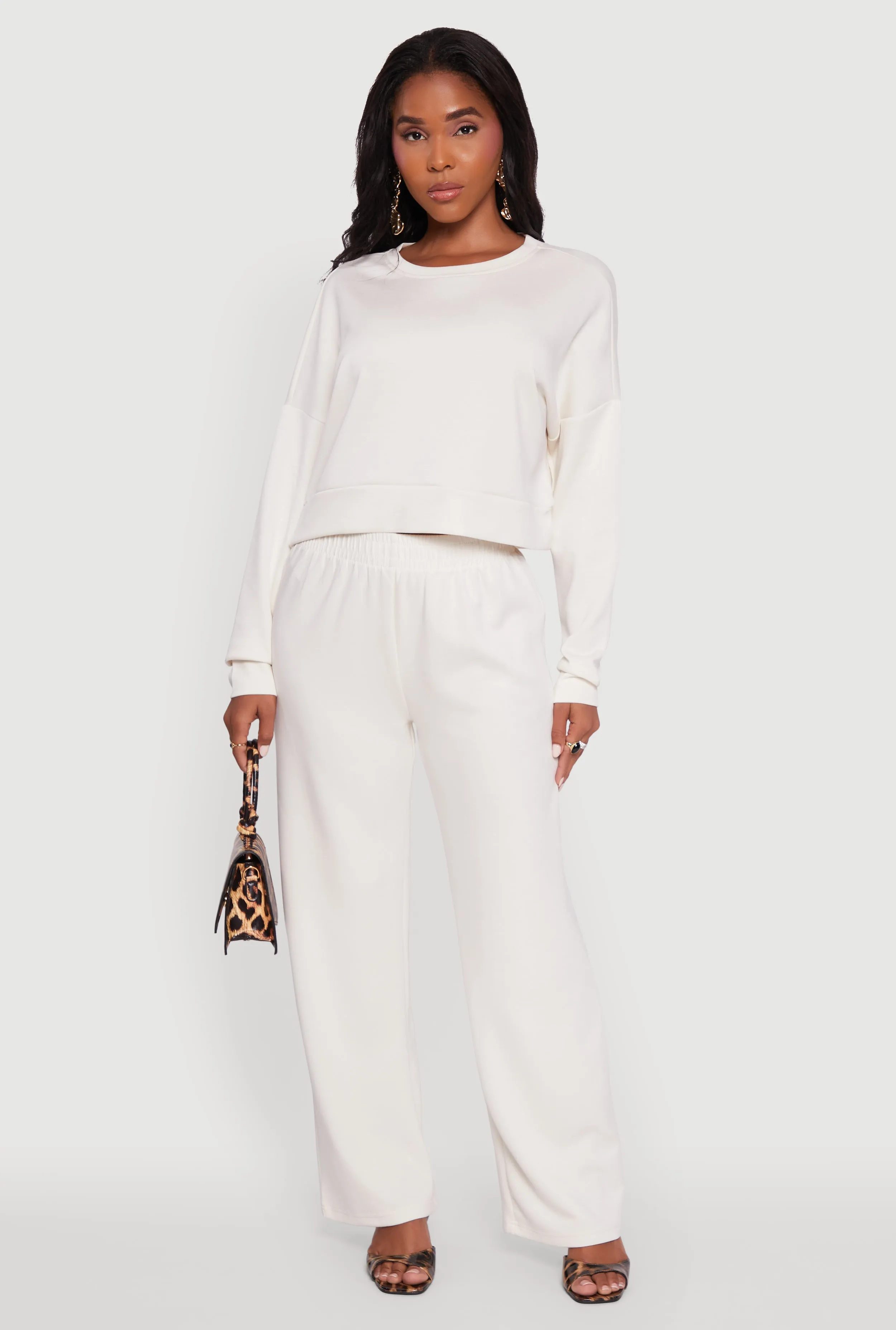 Elastic Waist High Waisted Wide Leg Casual Pants sold by Rainbow