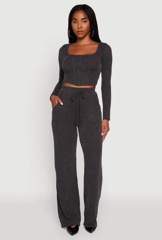 Rib Knit Shadow Stripe Straight Leg Pants sold by Rainbow