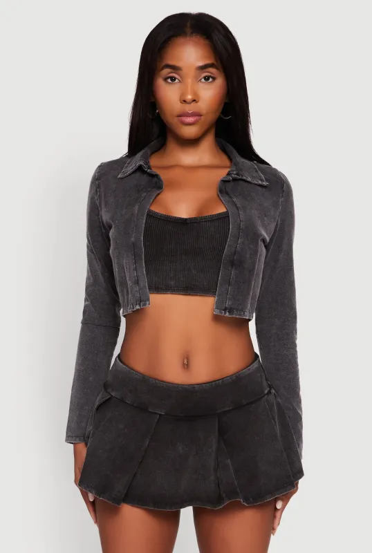 Acid Wash Cropped Rib Knit Cami with Long Sleeve Jacket sold by Rainbow