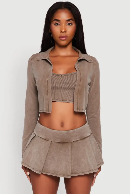 Acid Wash Cropped Rib Knit Cami with Long Sleeve Jacket sold by Rainbow