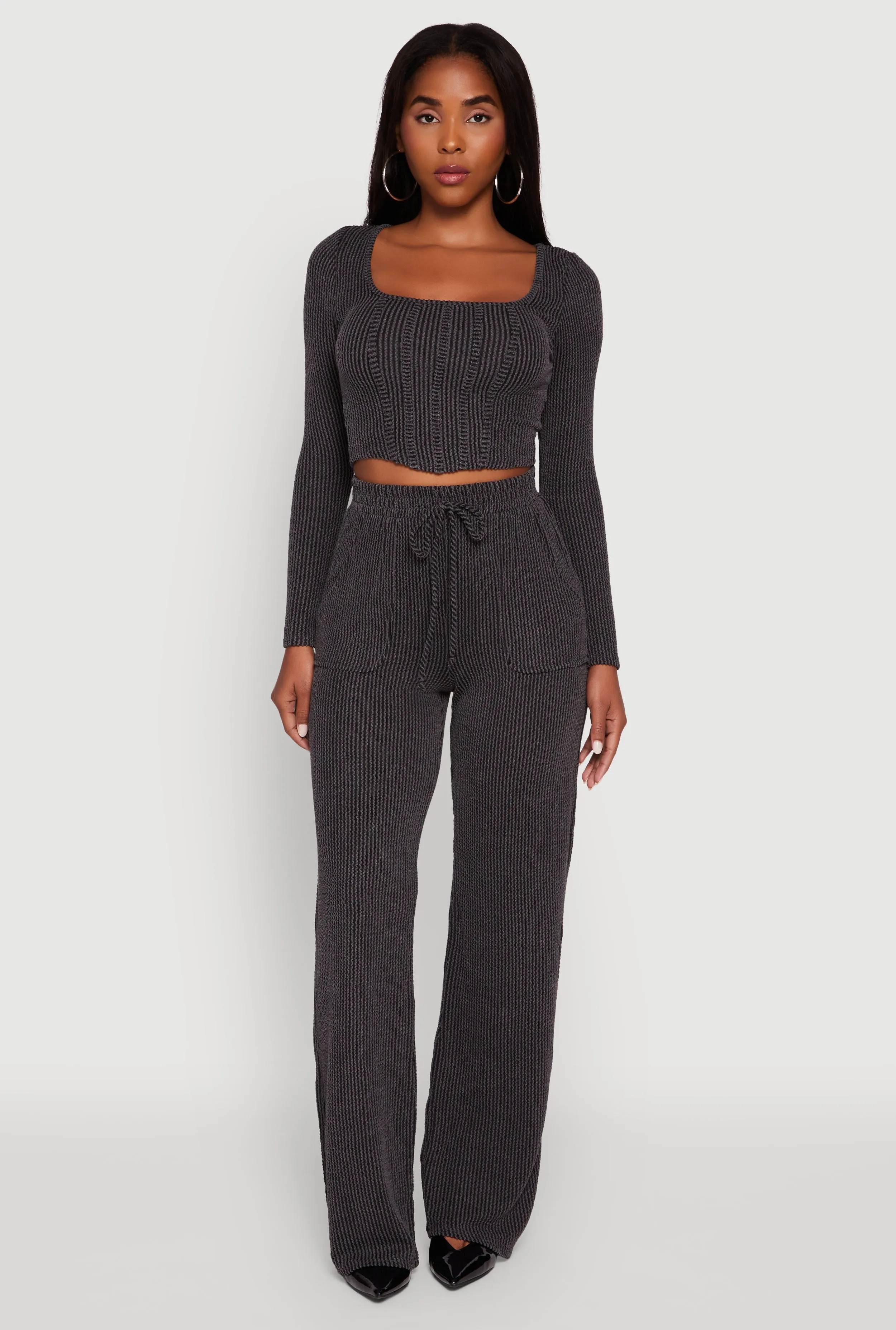 Rib Knit Shadow Stripe Corset Detail Crop Top sold by Rainbow product image thumbnail 3