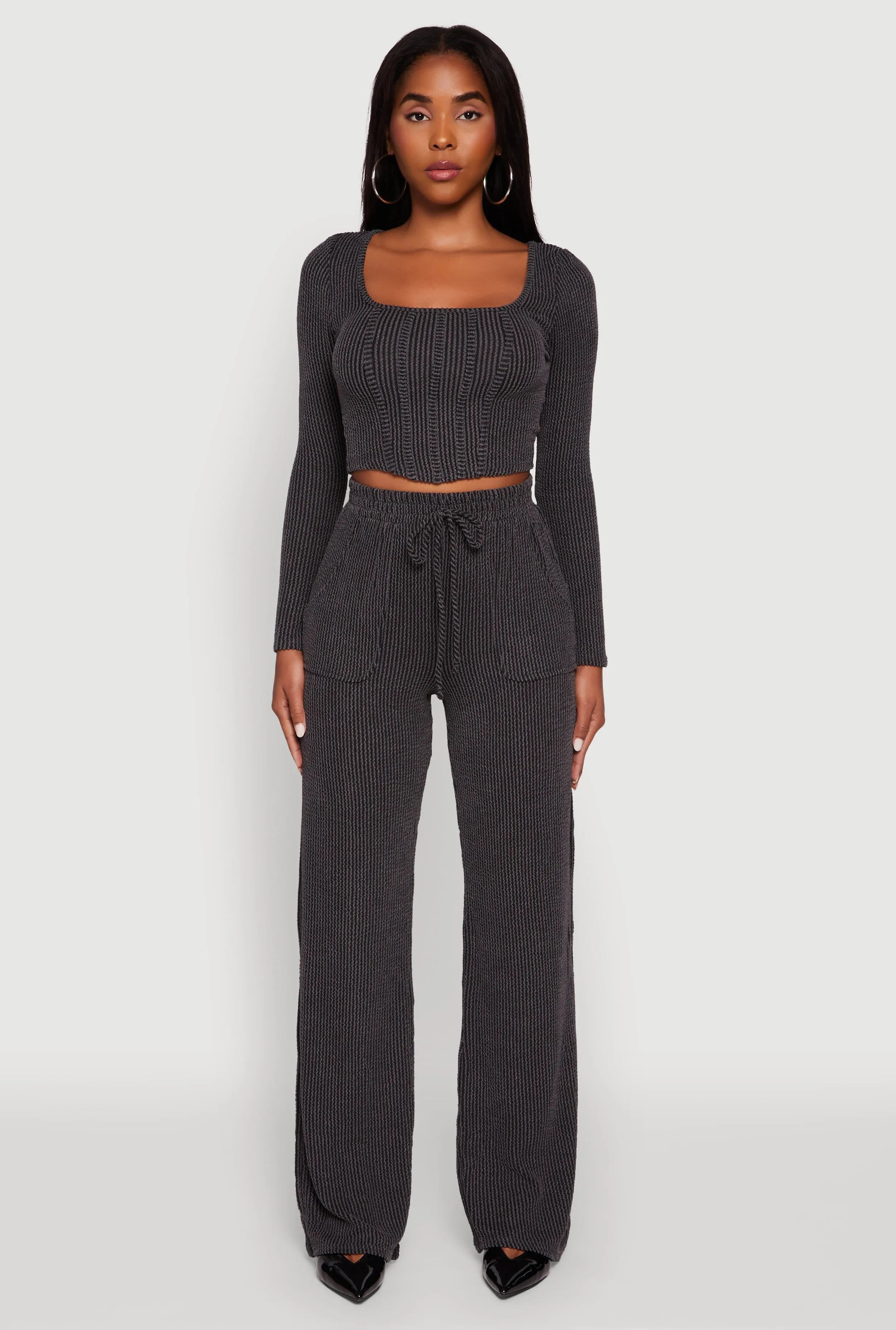 Rib Knit Shadow Stripe Corset Detail Crop Top sold by Rainbow product image thumbnail 2