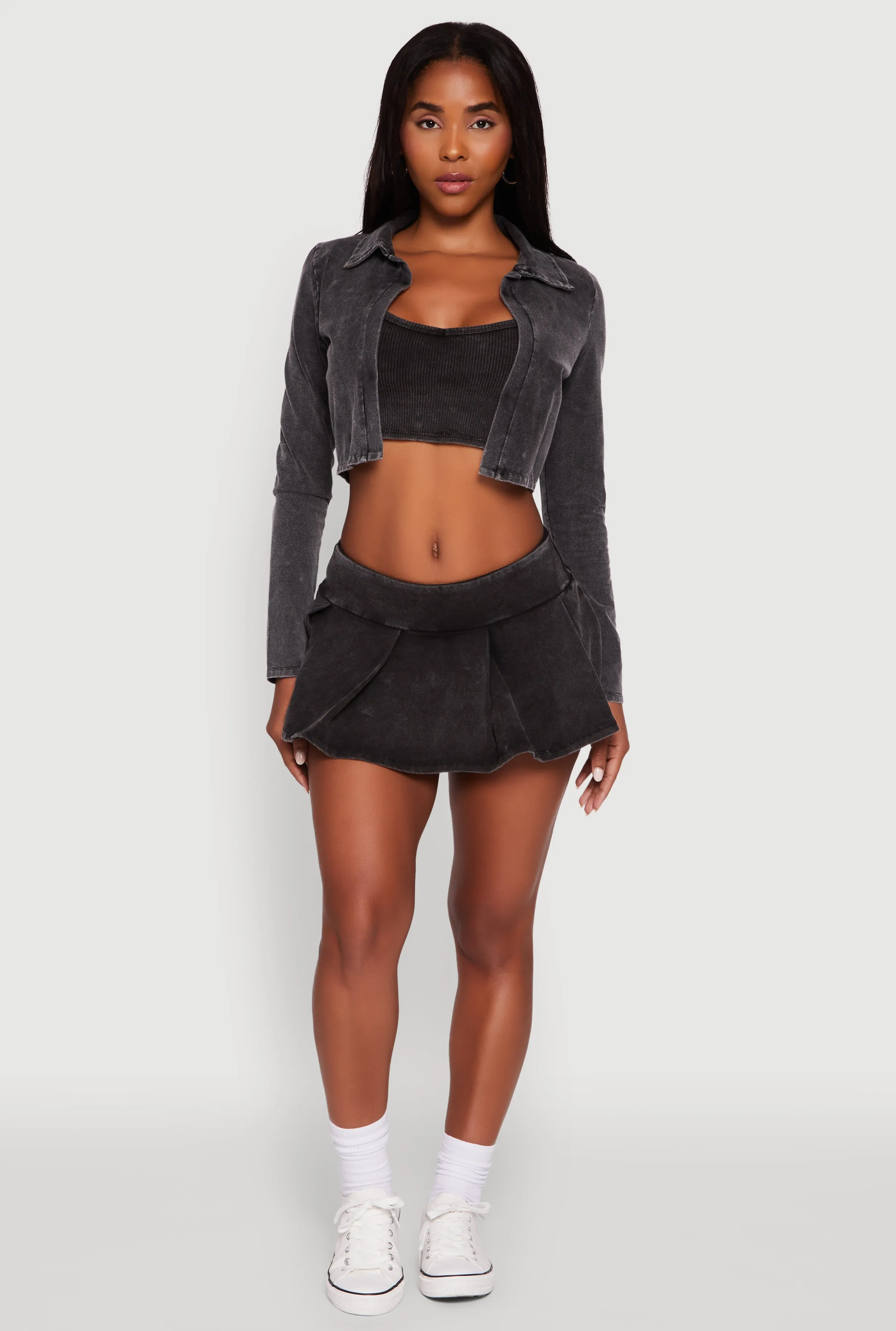 Trendy Acid Wash Pleated Micro Skort sold by Rainbow