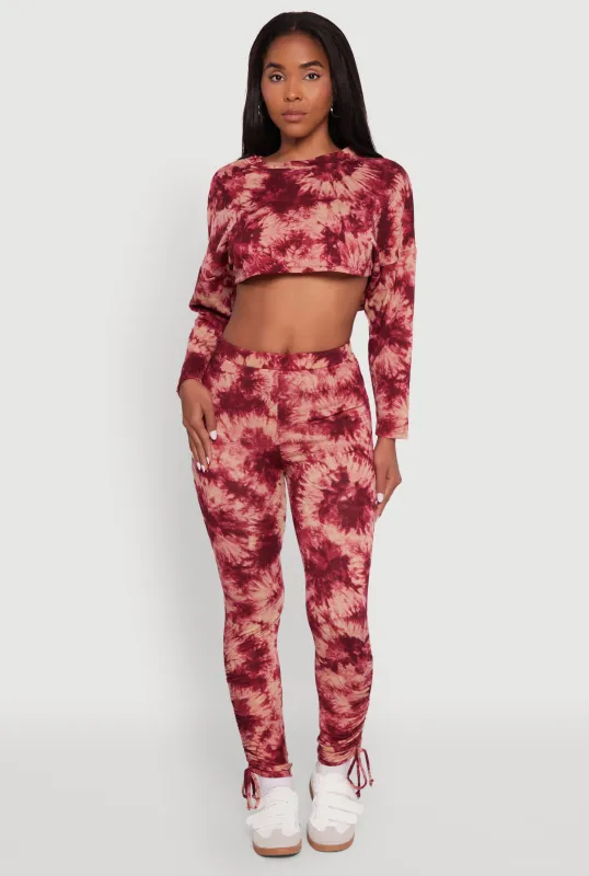 High Waisted Tie Dye Fleece Leggings with Drawstring Hem sold by Rainbow