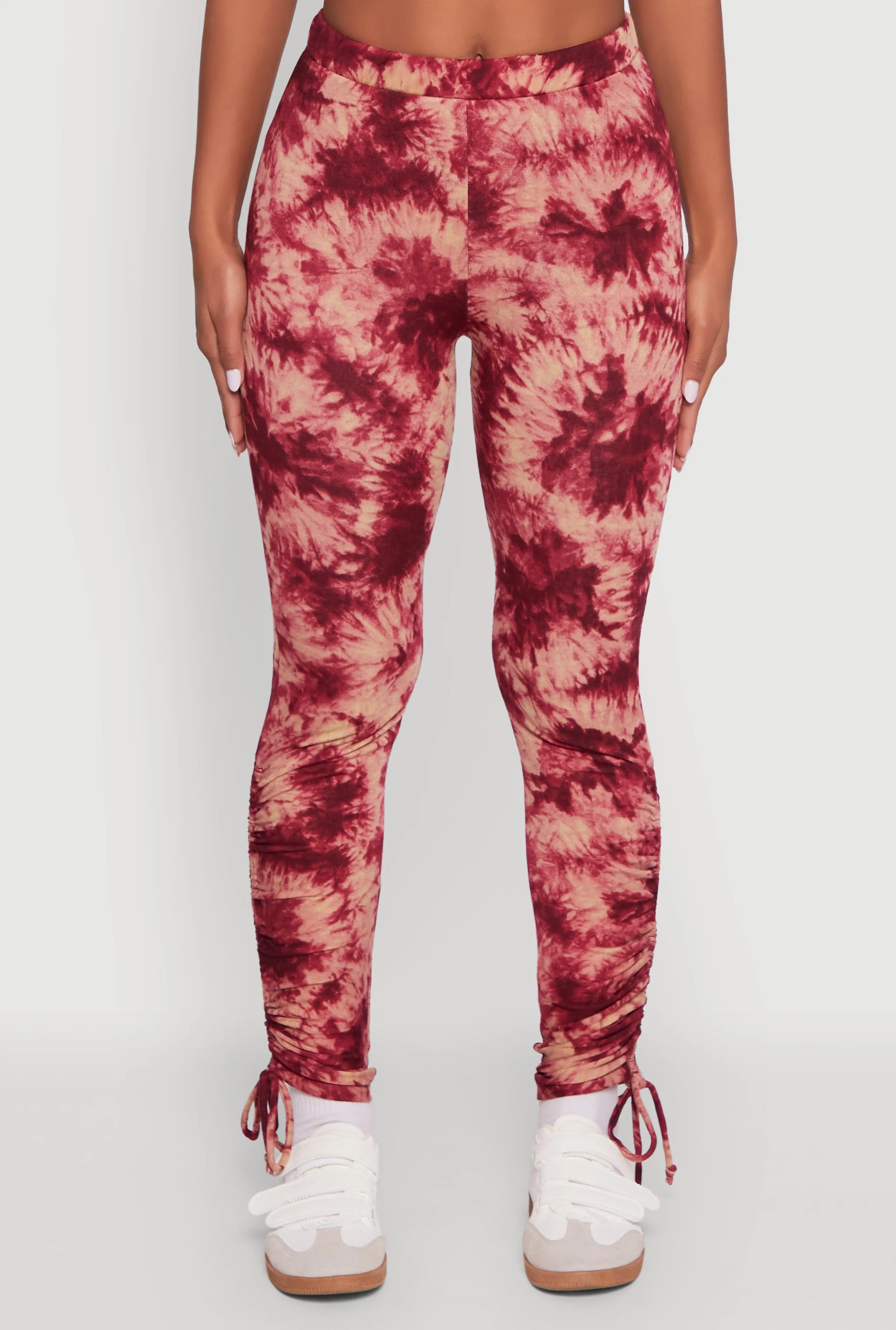 High Waisted Tie Dye Fleece Leggings with Drawstring Hem sold by Rainbow product image thumbnail 3
