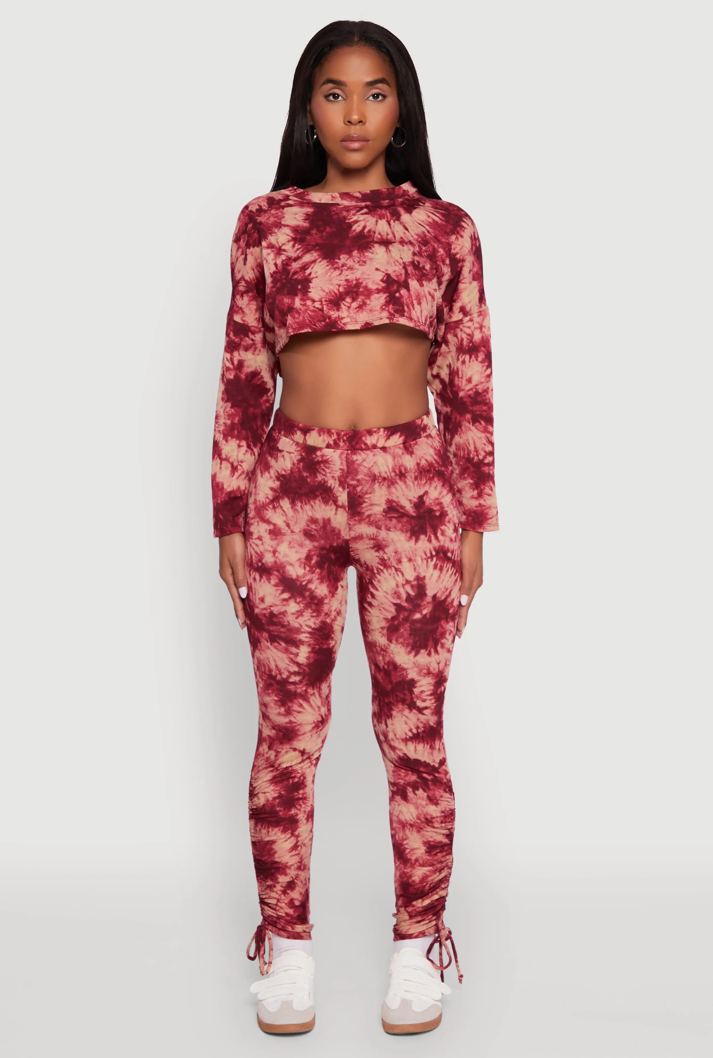 High Waisted Tie Dye Fleece Leggings with Drawstring Hem sold by Rainbow product image thumbnail 2
