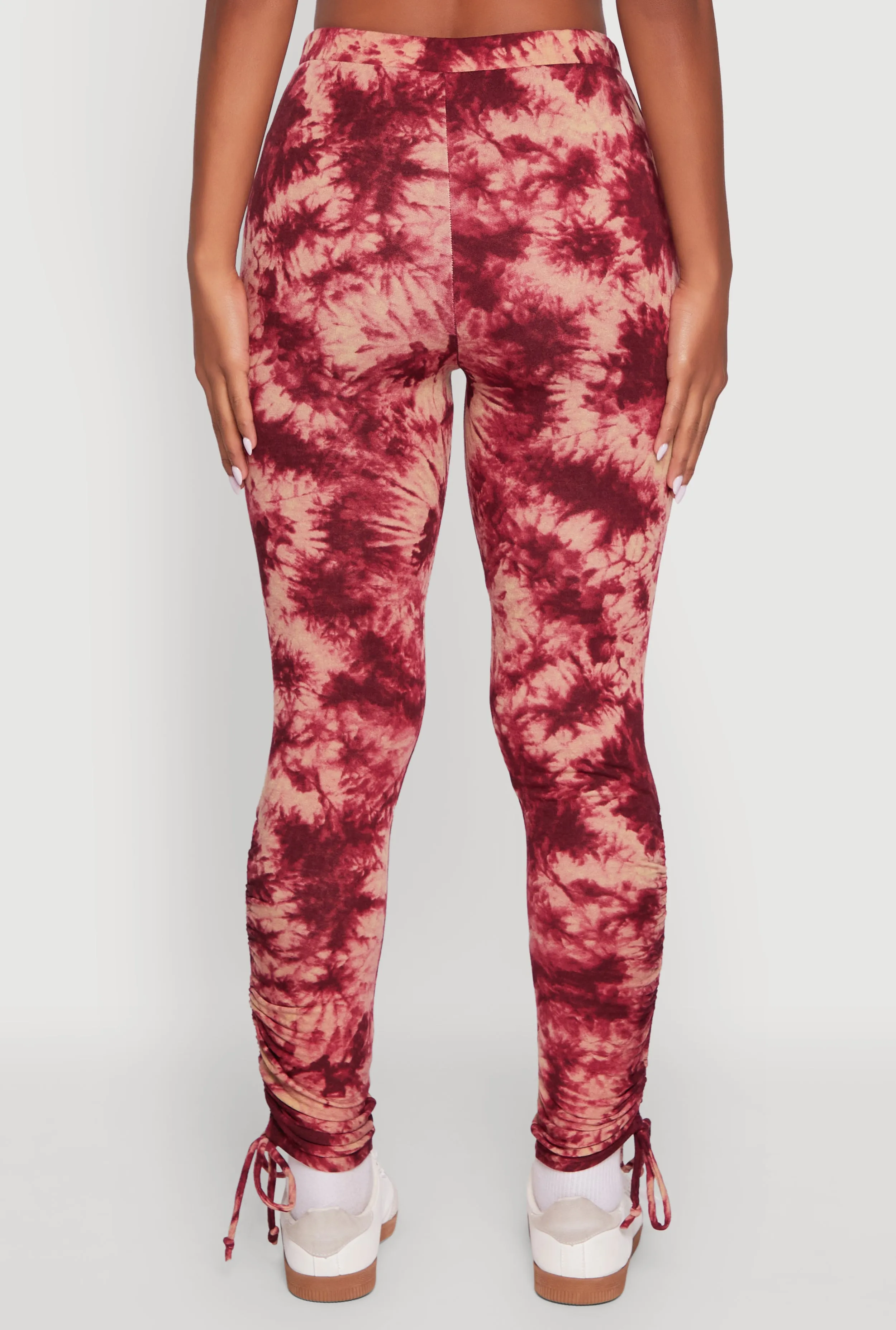 High Waisted Tie Dye Fleece Leggings with Drawstring Hem sold by Rainbow product image thumbnail 5
